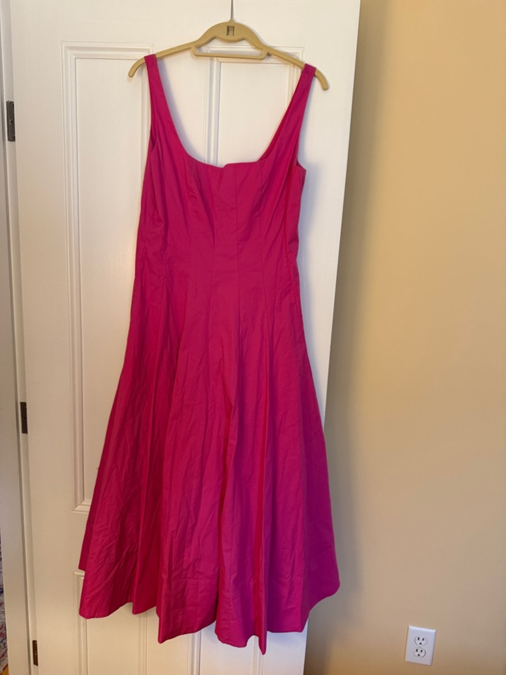 STAUD Magenta Midi Wells Dress with Scoop Neck